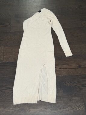 Kith One-Shoulder Cream Knit Midi Dress with Side Slit